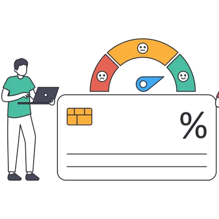 Homem assistindo pontuação de desconto de crédito  Ilustração