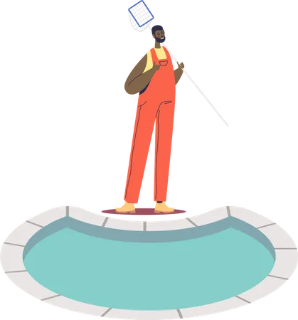 Pool maintenance worker  Illustration