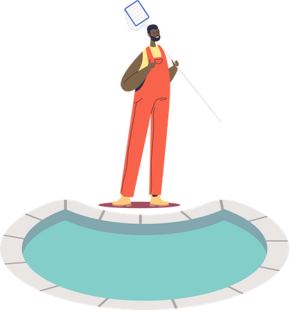 Pool maintenance worker  Illustration