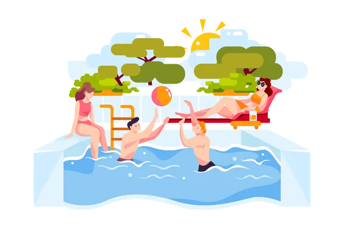 Soirée piscine  Illustration