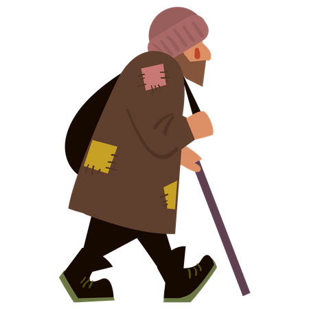 Poor Beggar Walking  Illustration