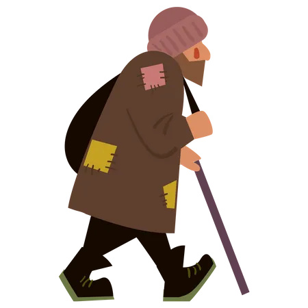 Poor Beggar Walking  Illustration