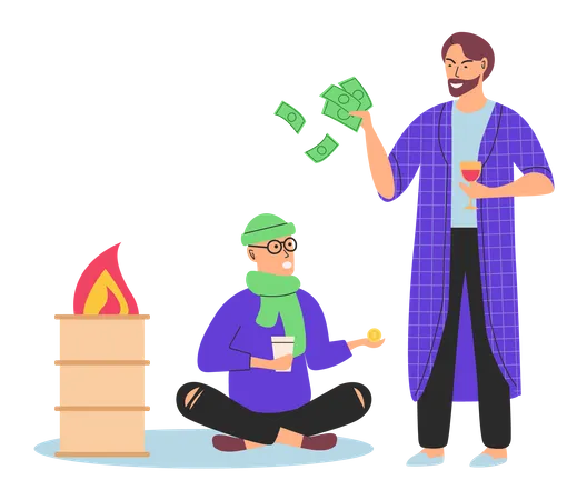Poor boy begging money from rich man Illustration