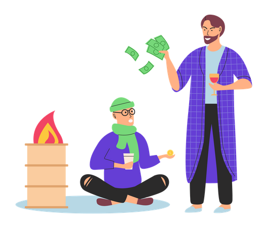 Poor boy begging money from rich man  Illustration