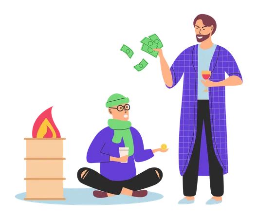 Poor boy begging money from rich man  Illustration