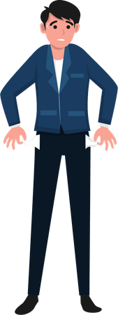 Poor businessman shows his empty pocket without any money  Illustration