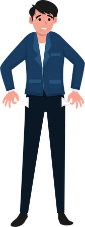 Poor businessman shows his empty pocket without any money  Illustration