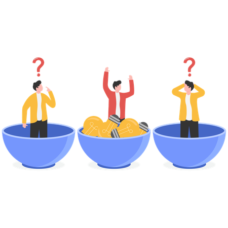 Poor businessman standing in small bowl and rich businessman standing in big bowl  Illustration