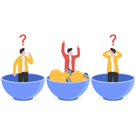 Poor businessman standing in small bowl and rich businessman standing in big bowl  Illustration