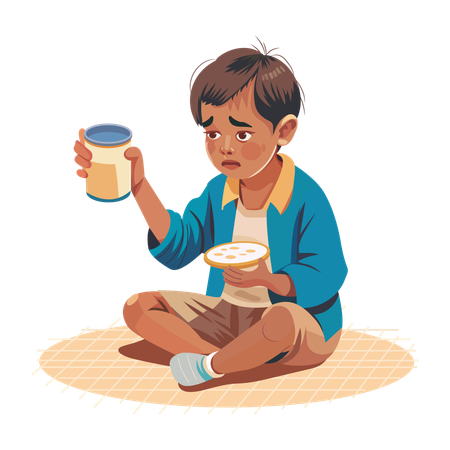 Poor Child asking for food help  Illustration