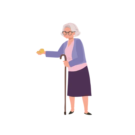 Poor Elderly Lady Managing Money Shortage  Illustration