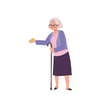 Poor Elderly Lady Managing Money Shortage  Illustration