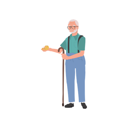 Poor Elderly man Managing Money Shortage  Illustration
