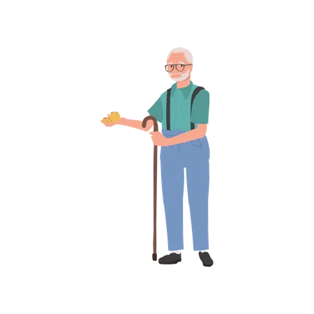 Poor Elderly man Managing Money Shortage  Illustration