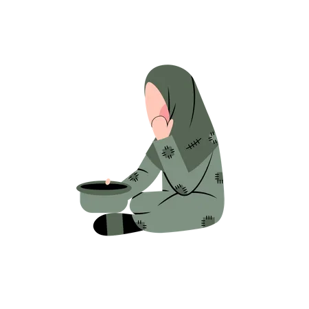 Poor Hijab Woman Illustration