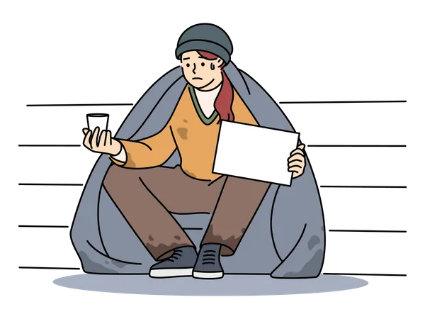 Poor homeless man begging  Illustration