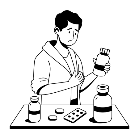 Poor man having no medicine  Illustration