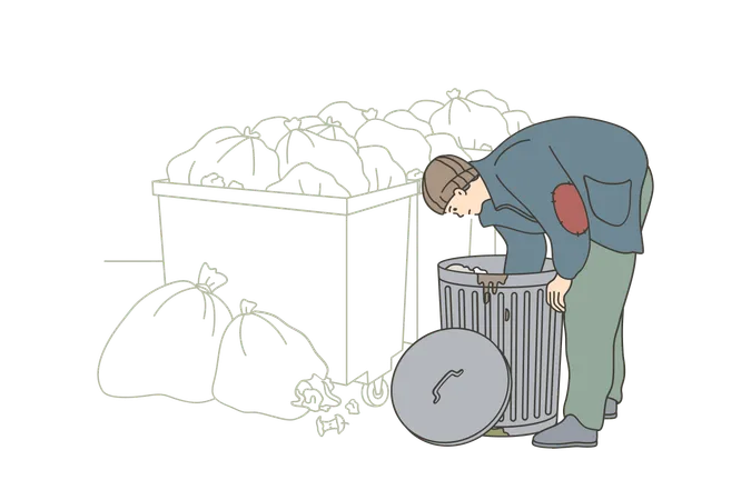 Poor man is searching food from dustbin  Illustration