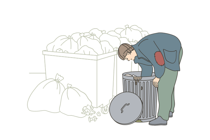 Poor man is searching food from dustbin  Illustration