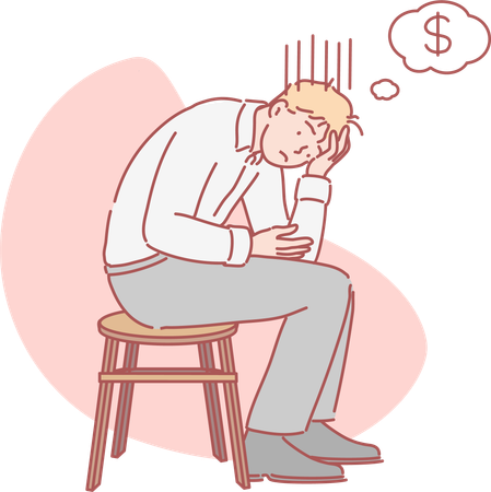 Poor man tired of no money  Illustration