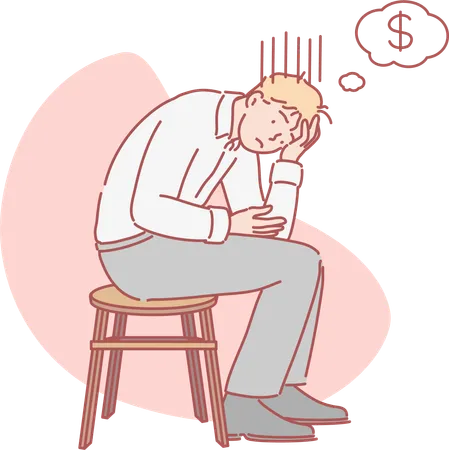 Poor man tired of no money  Illustration