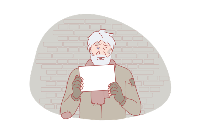 Poor man with request letter  Illustration