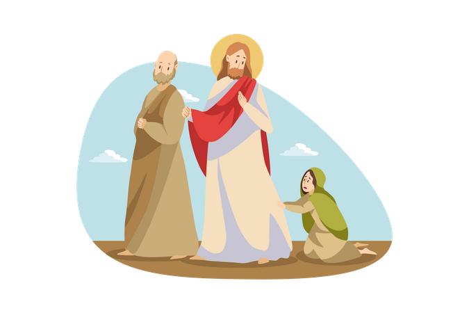 Poor woman stopping jesus  Illustration