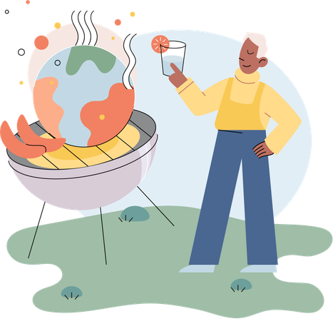 Poorly globe with thermometer planet is melting dripping drop  Illustration