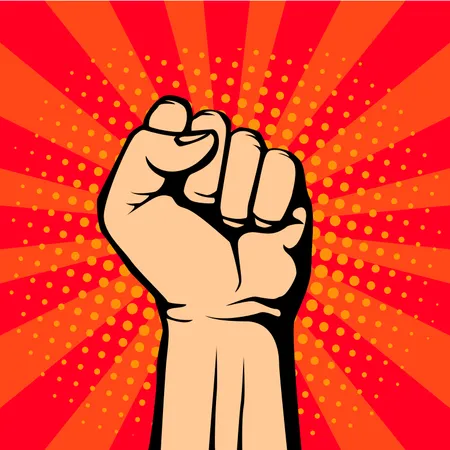 Pop art fist up, a symbol of protest. retro vector illustration  Illustration