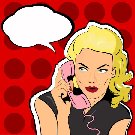 Pop Art illustration of woman with the speech bubble ant retro telephone  Illustration