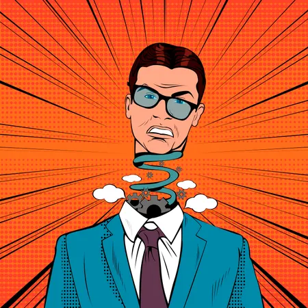 Pop Art Stressed Businessman with Explosion Head and broken mechanism  Illustration