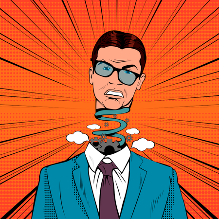 Pop Art Stressed Businessman with Explosion Head and broken mechanism  Illustration
