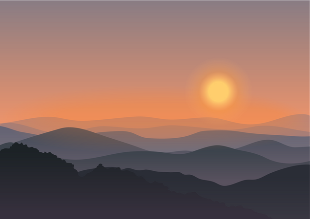 Pôr do sol nas montanhas  Ilustração