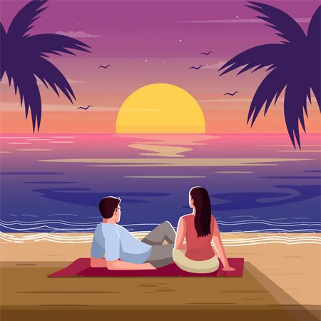 Pôr do sol romântico  Ilustração