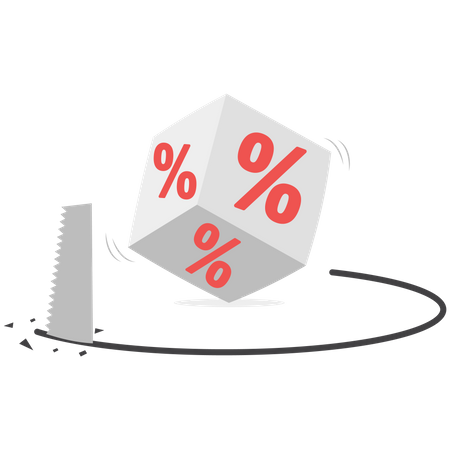 Bloco de cubo percentual mostrando lucros e perdas nos negócios  Ilustração