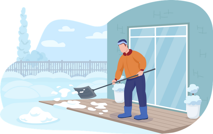 Porch snow clearing Illustration
