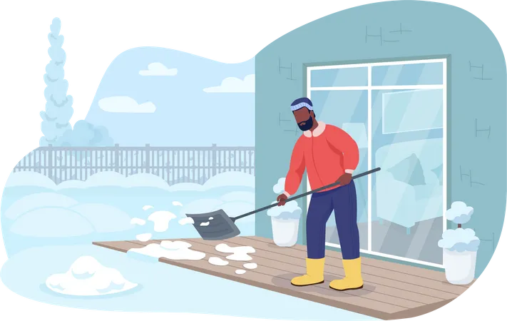 Porch snow removal  Illustration