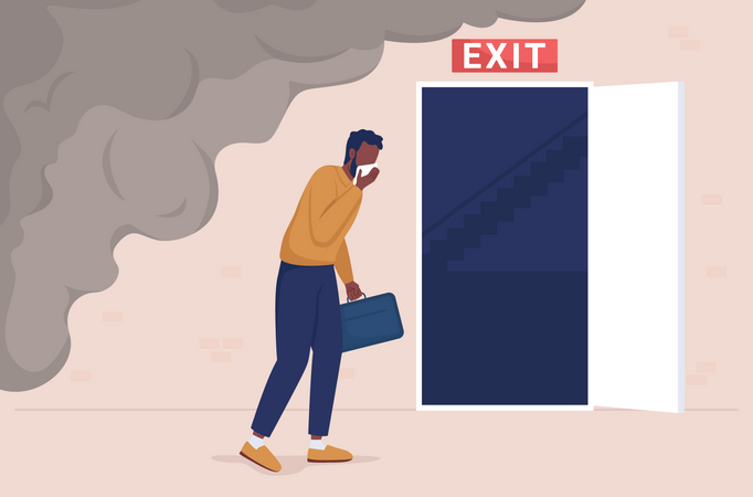 Porta de evacuação de emergência contra incêndio  Ilustração