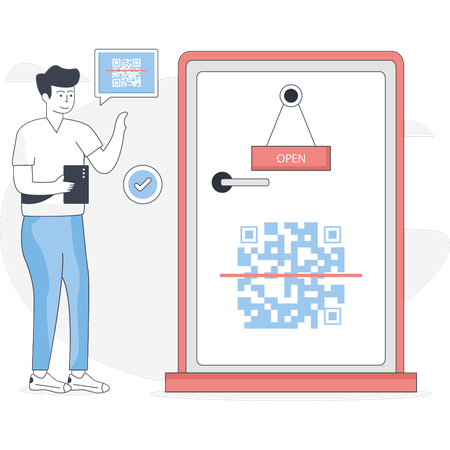 Porta trancada com código QR  Ilustração