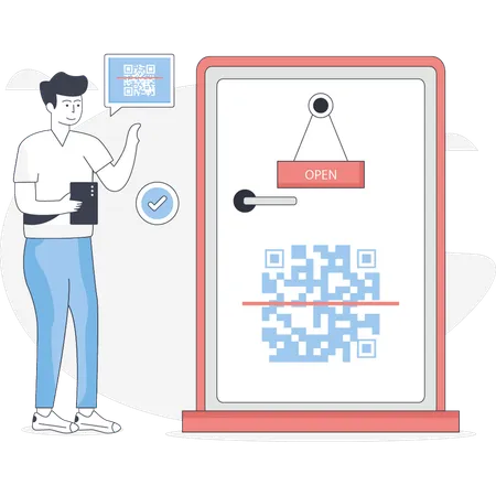 Porta trancada com código QR  Ilustração