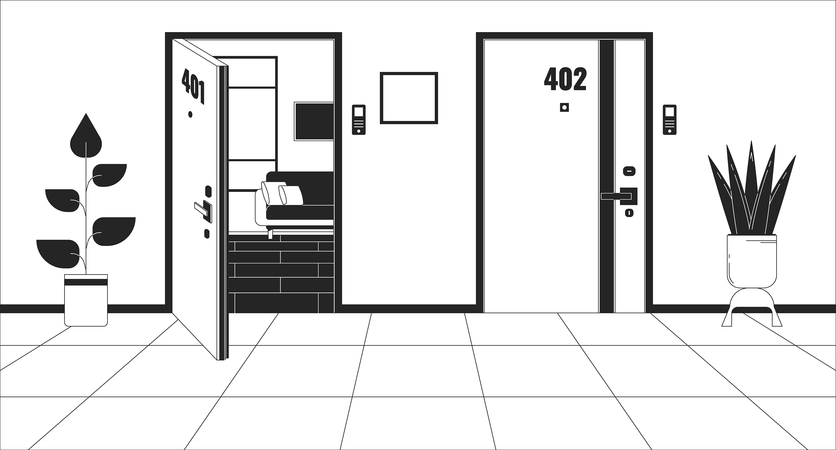 Portas de apartamentos complexas  Ilustração