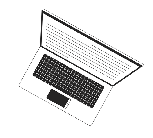 Portátil moderno en ángulo con pantalla llena de líneas de datos.  Ilustración