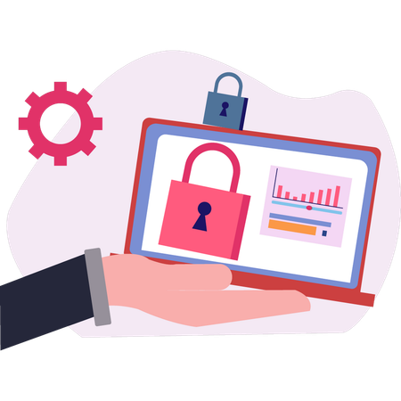 La computadora portátil tiene un gráfico de seguridad empresarial  Ilustración