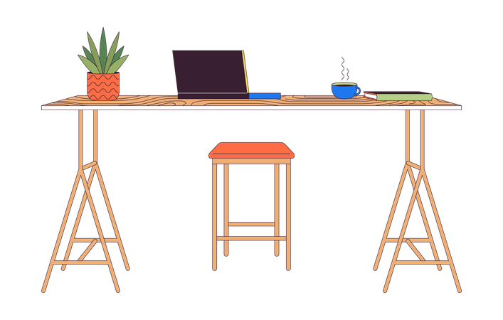 Computadora portátil y café en la mesa del mostrador  Ilustración