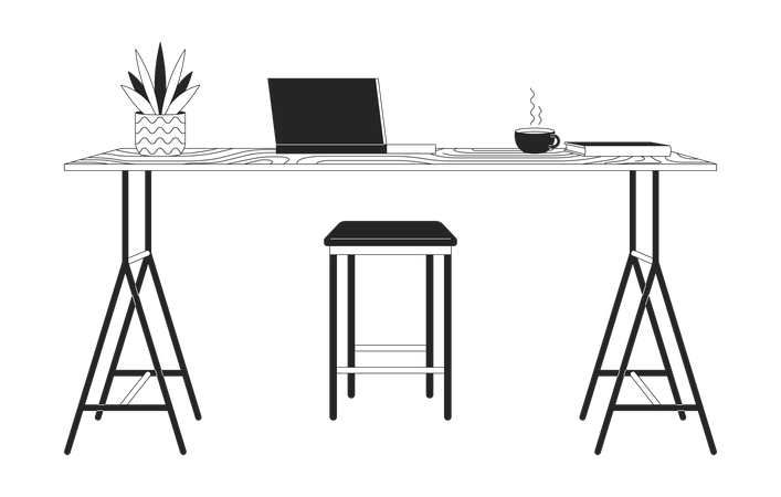 Computadora portátil y café en la mesa del mostrador  Ilustración
