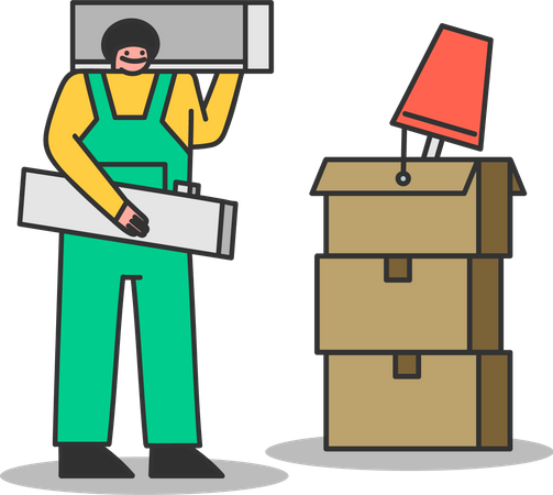 Porter man carrying boxes  Illustration