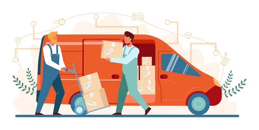 Transitaire chargeant des boîtes dans une camionnette  Illustration
