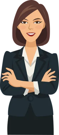Portrait Of A Beautiful Business Woman Smiling Business Woman Standing With Folded Hands Wear A Dark Blue Business Suit Isolated On White Background Illustration