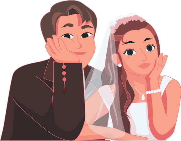 Portrait sweet bride and groom  Illustration