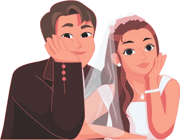 Portrait sweet bride and groom  Illustration